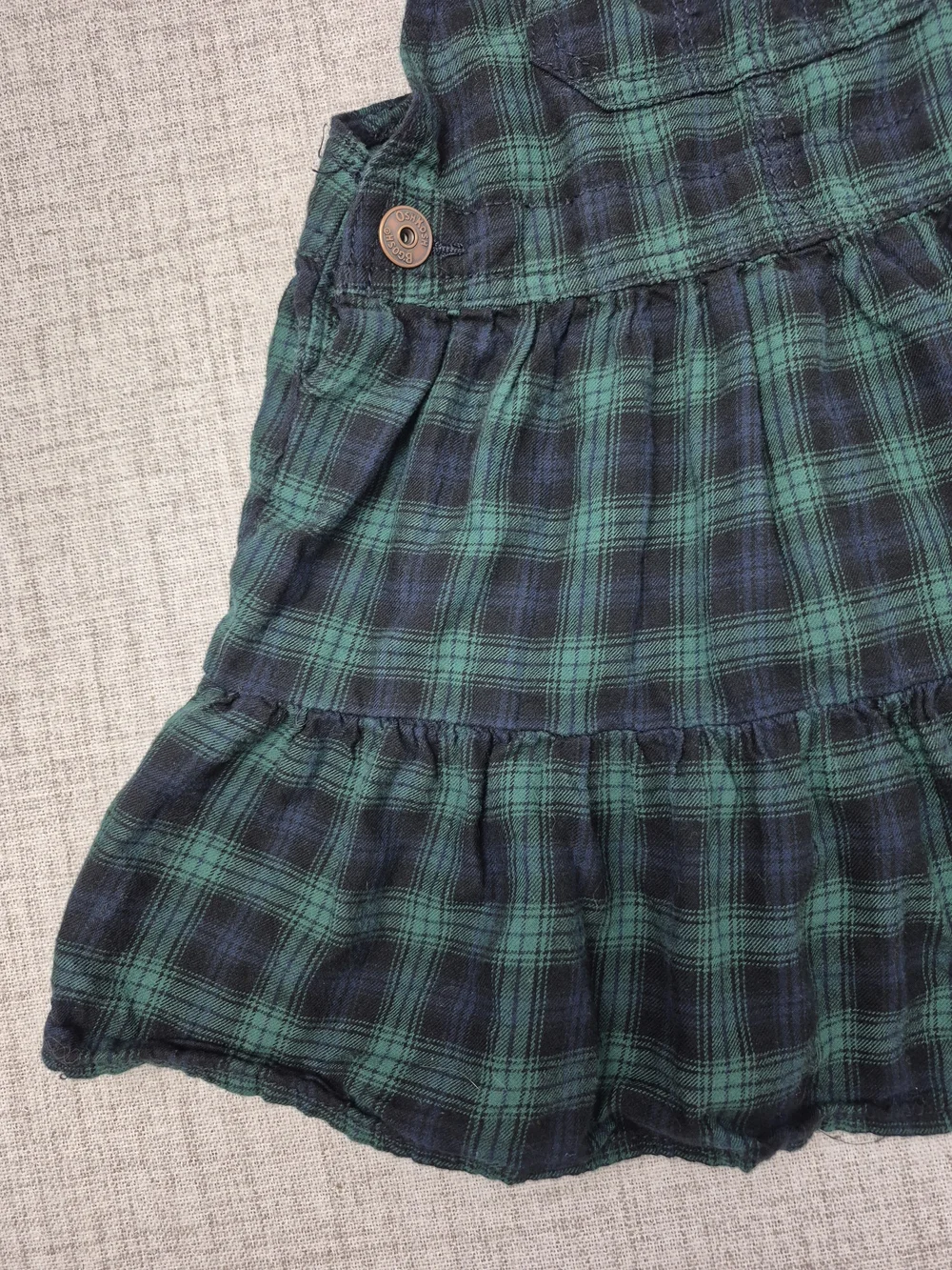 OshKosh B'gosh 4T Green Navy Plaid Pinafore Overall Flannel Dress